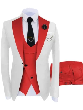 Mens Red And White Notched Lapel Tuxedo