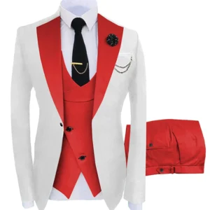 Mens Red And White Notched Lapel Tuxedo