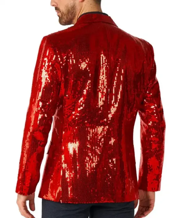 Mens Red Sequin Slim Fit 2 Piece Suit Back