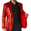 Mens Red Sequin Slim Fit 2 Piece Suit Closure