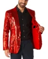 Mens Red Sequin Slim Fit 2 Piece Suit Closure