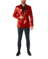 Mens Red Sequin Slim Fit 2 Piece Suit Stand Up