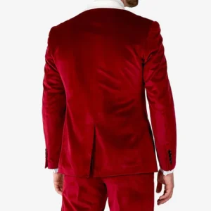 Mens Red Velvet Vibes Two Piece Christmas Suit Back