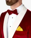 Mens Red Velvet Vibes Two Piece Christmas Suit Collar