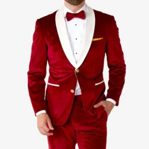 Mens Red Velvet Vibes Two Piece Christmas Suit Front