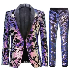 Mens Reversible Slim Fit Sequin Tuxedo Purple