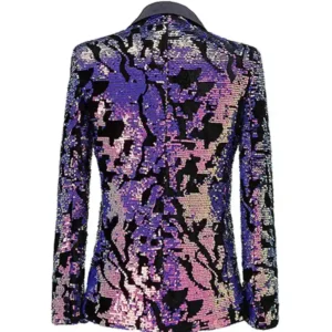 Mens Reversible Slim Fit Sequin Tuxedo Purple Back