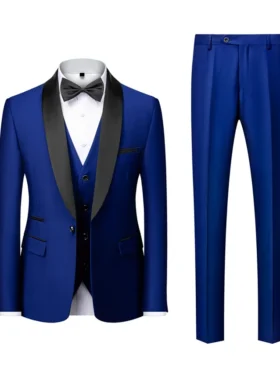 Mens Royal Blue Shawl Lapel Three Pieces Tuxedo