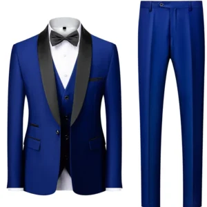 Mens Royal Blue Shawl Lapel Three Pieces Tuxedo