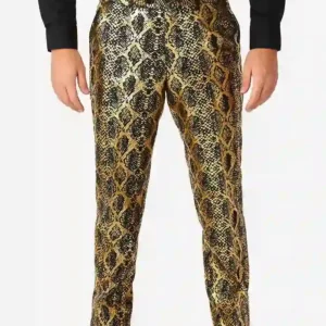 Mens Shiny Snake Slim Fit Suit Pant