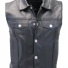 Mens Shirt Collar Denim Style Biker Club Leather Vest