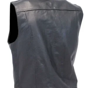 Mens Shirt Collar Denim Style Biker Club Leather Vest Back