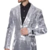 Mens Silver 2 Piece Sequin Party Suit 