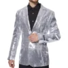 Mens Silver 2 Piece Sequin Party Suit Collar