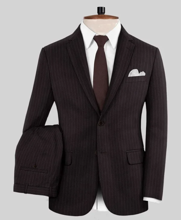 Mens Simple Brown Pinstripe Suit For Wedding First 1