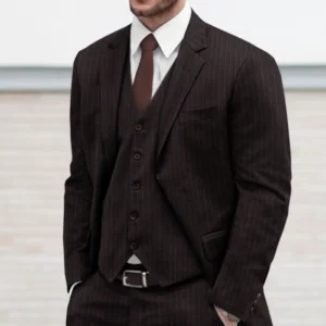 Mens Simple Brown Pinstripe Suit For Wedding Main 1