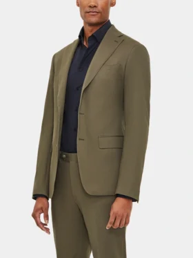 Mens Slim Fit 2 Piece Olive Green Cotton Suit