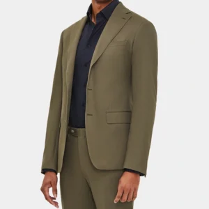 Mens Slim Fit 2 Piece Olive Green Cotton Suit