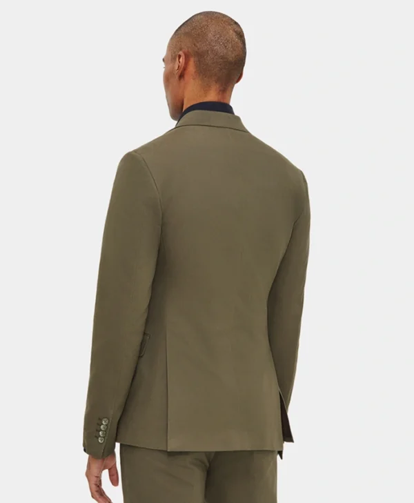 Mens Slim Fit 2 Piece Olive Green Cotton Suit Back
