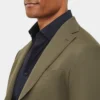 Mens Slim Fit 2 Piece Olive Green Cotton Suit Collar