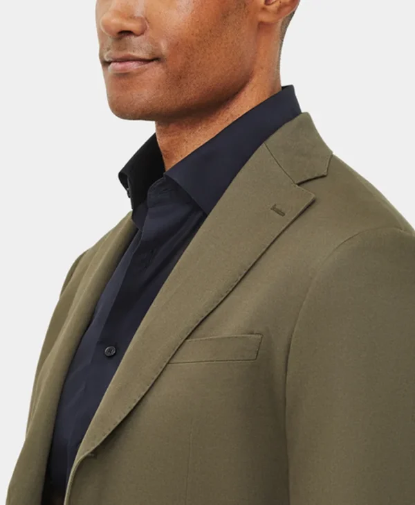 Mens Slim Fit 2 Piece Olive Green Cotton Suit Collar