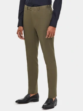 Mens Slim Fit 2 Piece Olive Green Cotton Suit Trouser