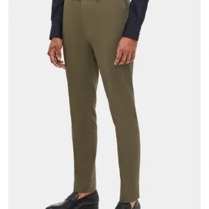 Mens Slim Fit 2 Piece Olive Green Cotton Suit Trouser