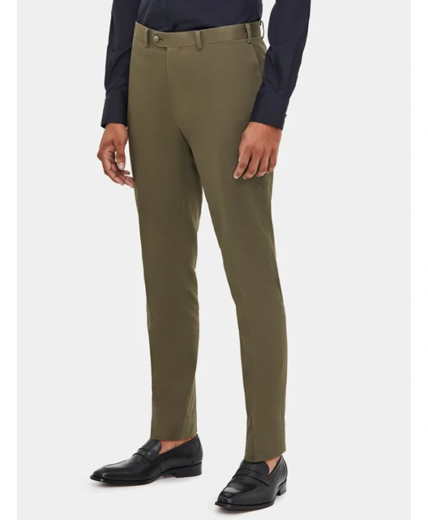 Mens Slim Fit 2 Piece Olive Green Cotton Suit Trouser