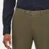 Mens Slim Fit 2 Piece Olive Green Cotton Suit Waist