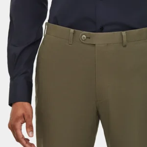 Mens Slim Fit 2 Piece Olive Green Cotton Suit Waist