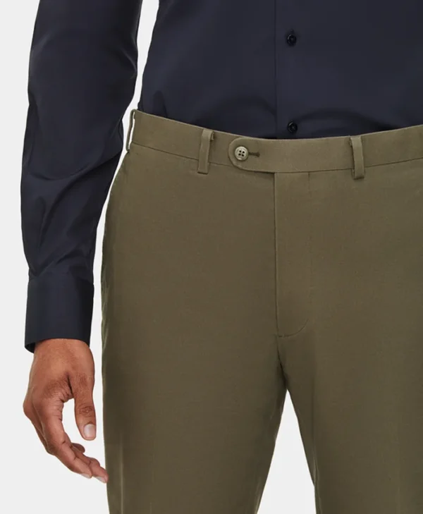 Mens Slim Fit 2 Piece Olive Green Cotton Suit Waist