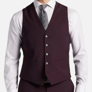 Mens Slim Fit 3 Piece Burgundy Wedding Suit Vest