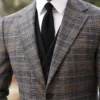 Mens Slim Fit Light Grey And Black Chequered Suit Collar