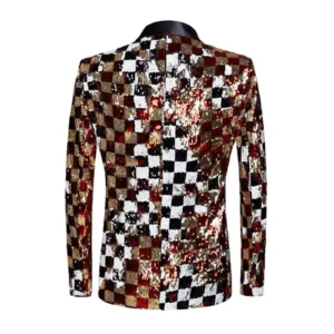 Mens Slim Fit Sequin Checks Embroidery Tuxedo Back