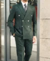 Mens Slim Fit Tailored Slim Fit Green Pinstripe Suit