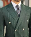 Mens Slim Fit Tailored Slim Fit Green Pinstripe Suit Collar