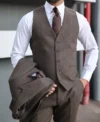 Mens Slim Fit Three Piece Brown Stylish Suit Vest