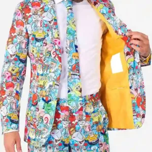 Mens SpongeBob™ Frenzy Printed 2 Piece Suit Closure