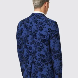 Mens Stylish Blue Suit With Floral Flocking Back