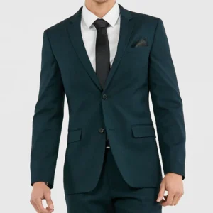 Mens Stylish Green Blain Slim Suit Jacket