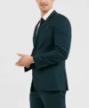Mens Stylish Green Blain Slim Suit Jacket Side