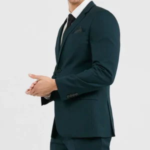 Mens Stylish Green Blain Slim Suit Jacket Side