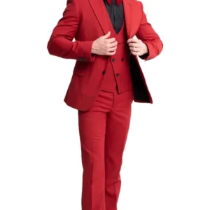 Mens Stylish Red Wedding Tuxedo Suit Closure