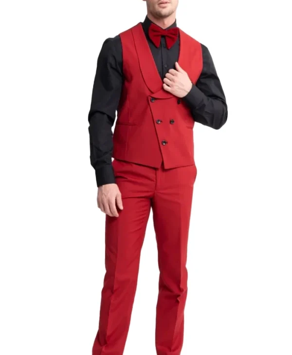 Mens Stylish Red Wedding Tuxedo Suit Vest