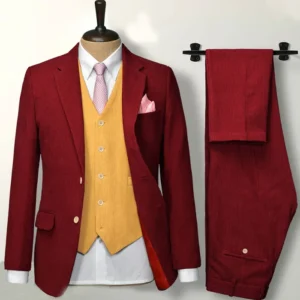 Mens Stylish Red Yellow Corduroy Suit