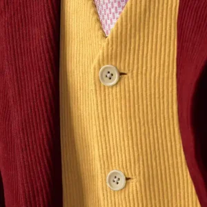 Mens Stylish Red Yellow Corduroy Suit Vest