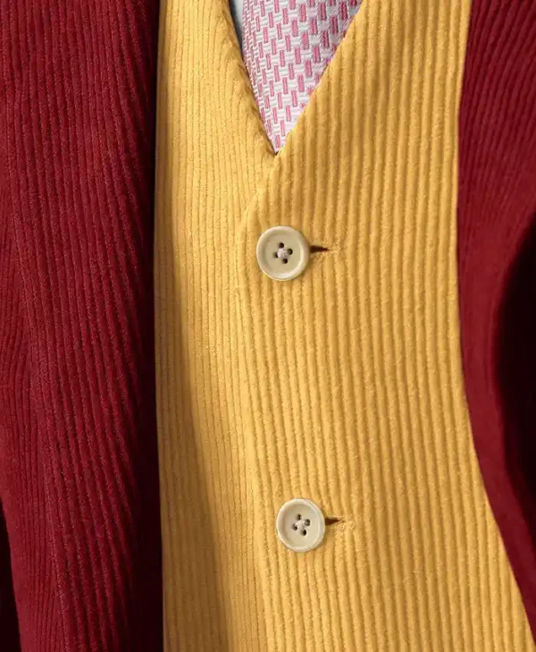 Mens Stylish Red Yellow Corduroy Suit Vest