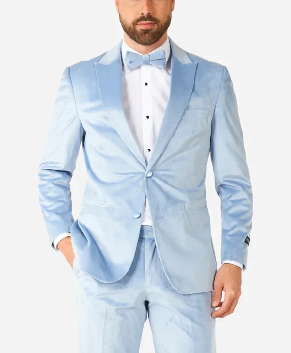 Mens Stylish Vintage Blue Velvet Suit