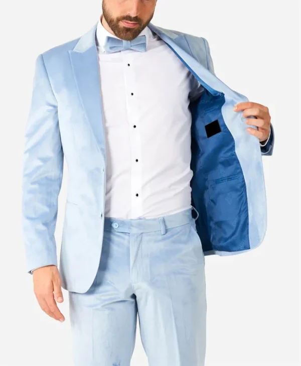 Mens Stylish Vintage Blue Velvet Suit Closure