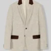 Mens Stylish Vintage Herringbone Light Beige Tweed Suit Blazer